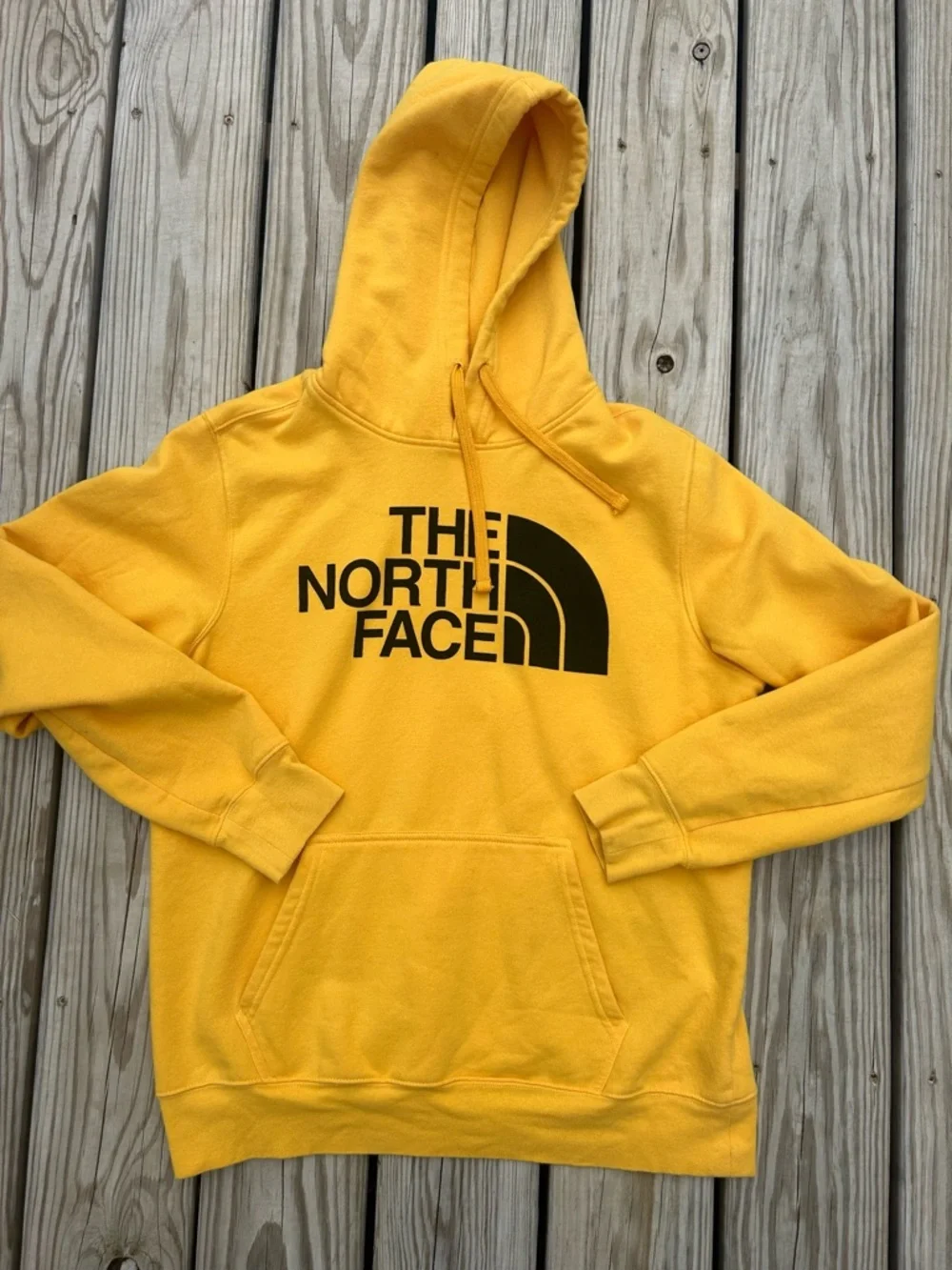 The North Face‎ Hoodie Yellow Pullover Big Logo Sweatshirt Men’s Medium EUC